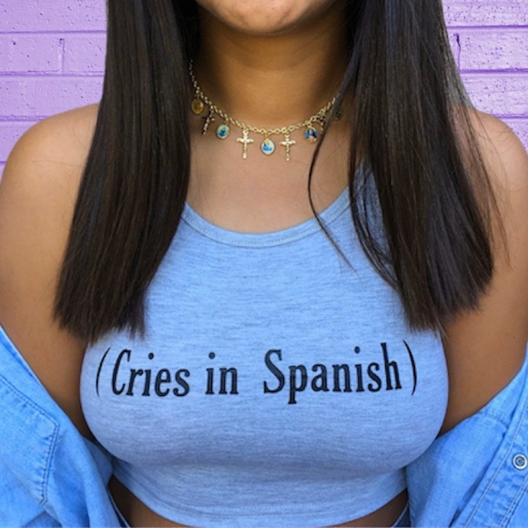 Tops - “Cries in Spanish” Grey Crop Top